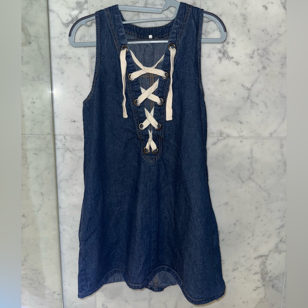 Tobi Blue Denim Lace-Up Mini Dress